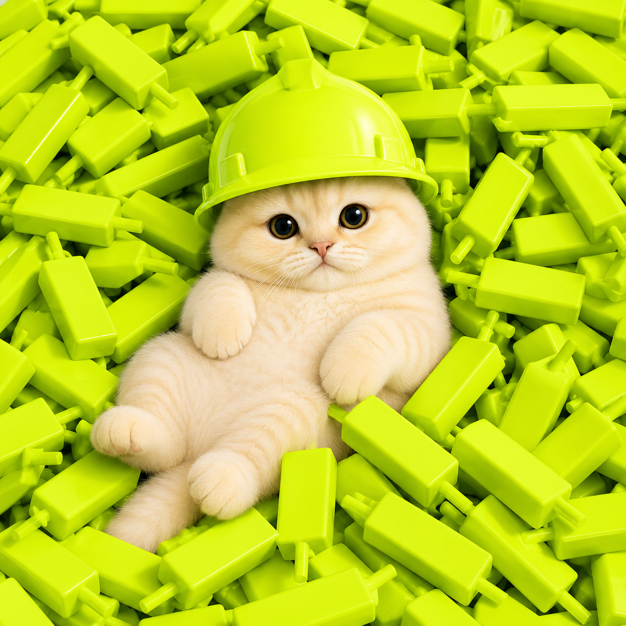 RobinhoodCat laying in a pile of green blocks