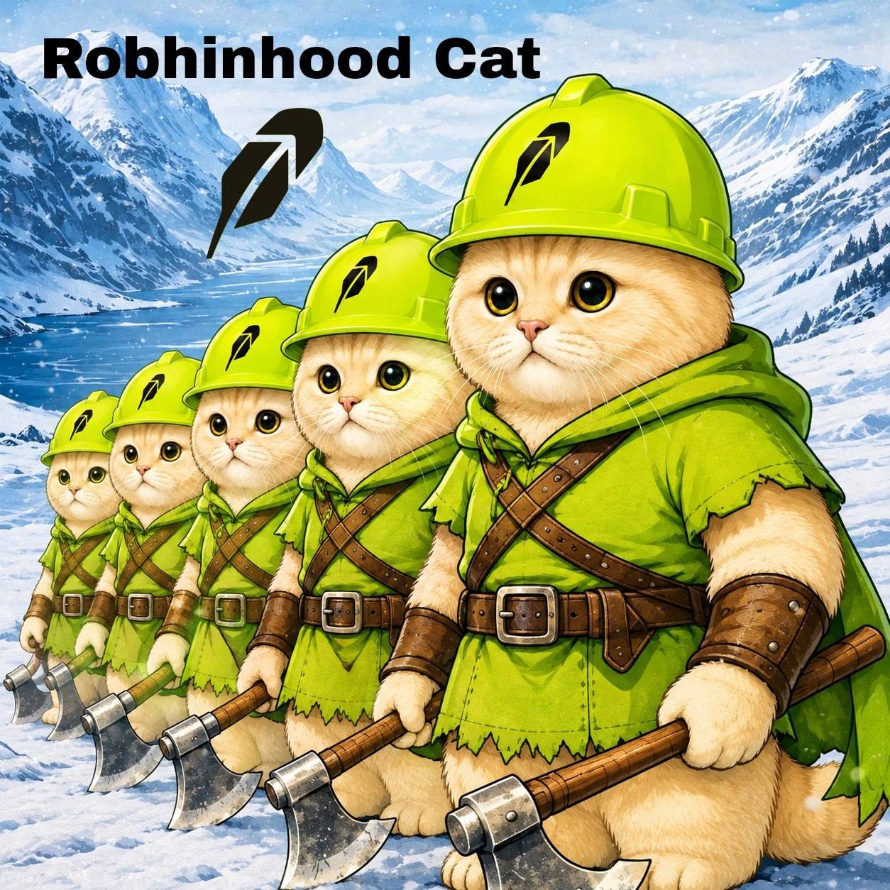 RobinhoodCat hood army in snowy mountains