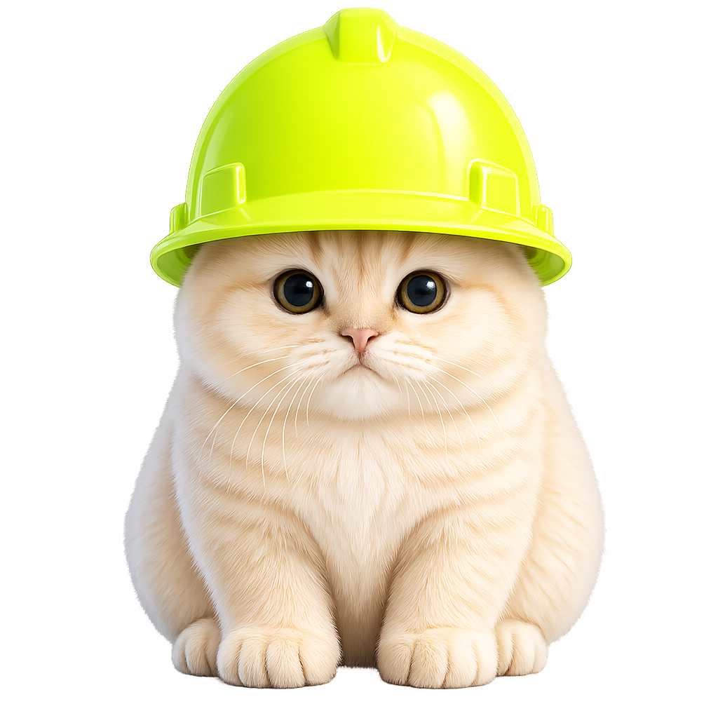 RobinhoodCat mascot wearing a bright green hard hat